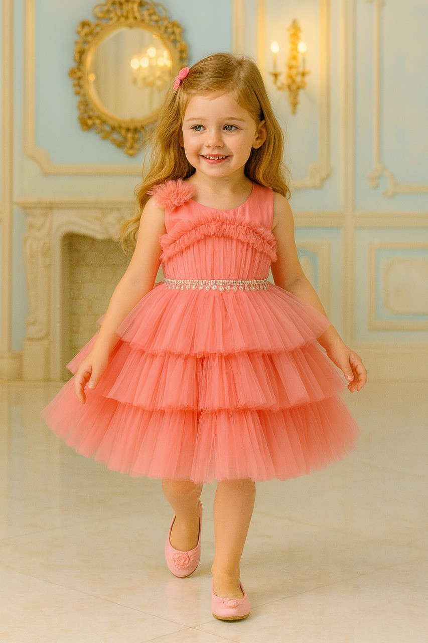 Blabber Satin Woven Sleeveless Party Dress with Floral Applique & Sequin Detailing