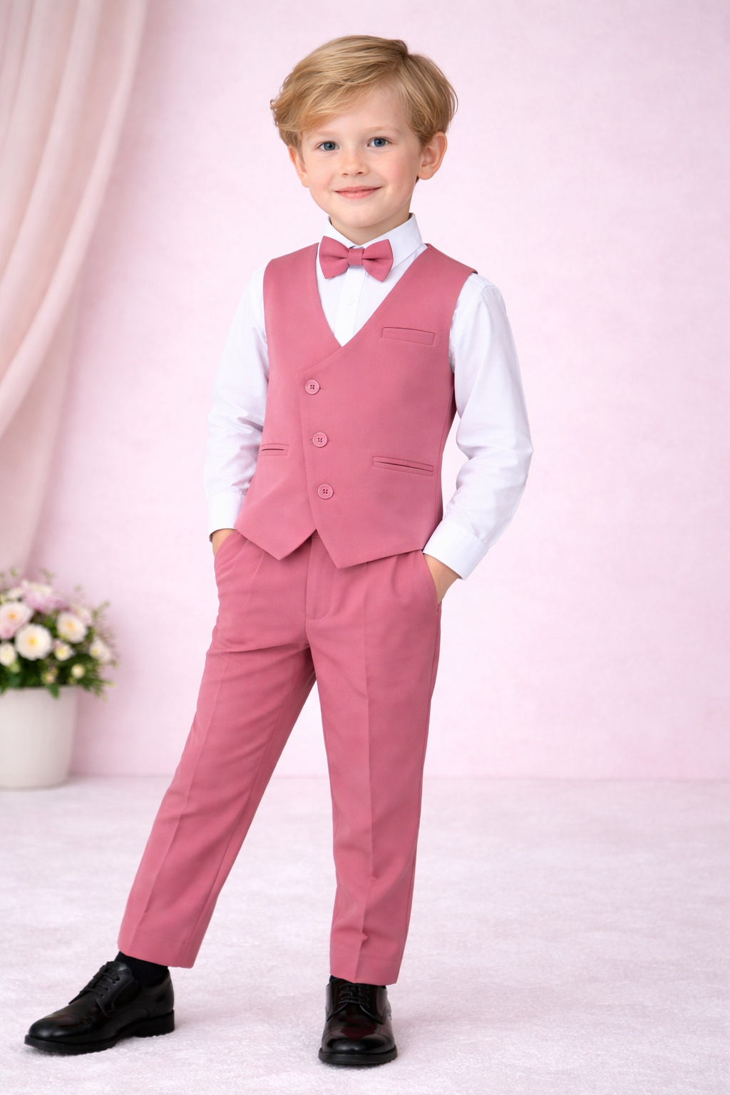 Blabber Boys Three Pcs Waist Cost, Full Sleeve Shirt, Trousee With Bow