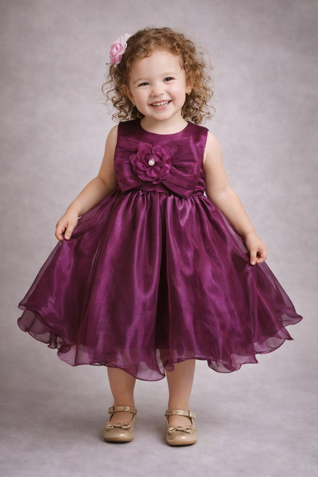 Blabber Tissue Woven Sleeveless Party Frock With Floral Applique