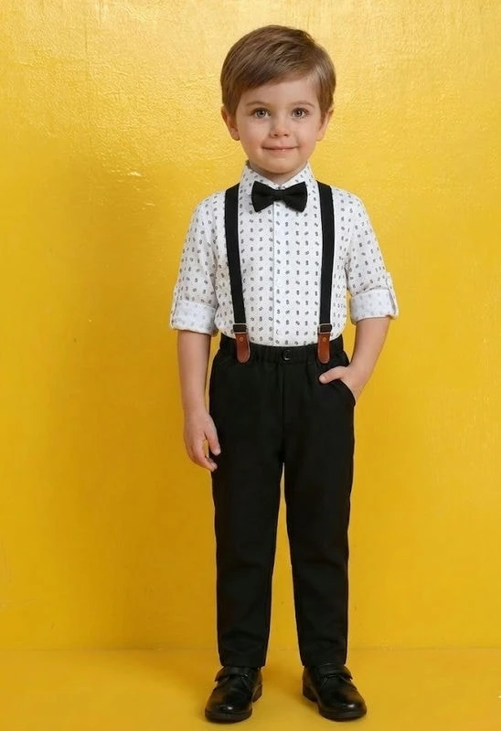 Party Wear Full Printed Shirt , Trouser , Suspender with Contract Bow