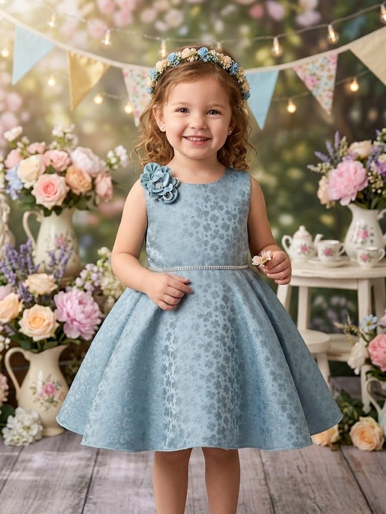 Blabber Jacquard Woven Sleeveless Floral Embroidered & Flower Applique Detailed