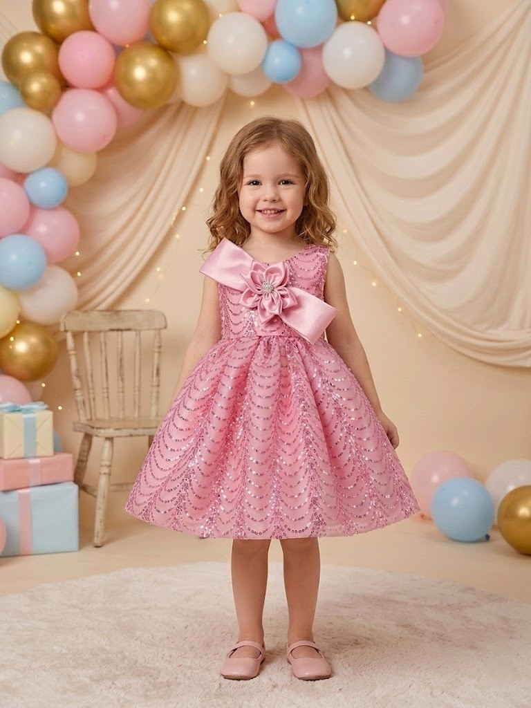 Blabber Woven Sleeveless Party Frock With Bow & Sequin Detailing Frock