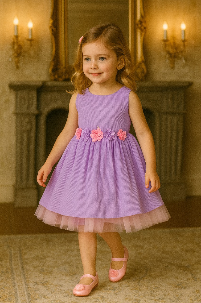 Blabber Sleeveless Floral Applique Detailed Knee Length Dress