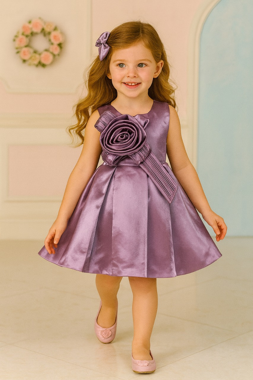 Blabber Satin Woven Sleeveless Party Frock With Floral Applique