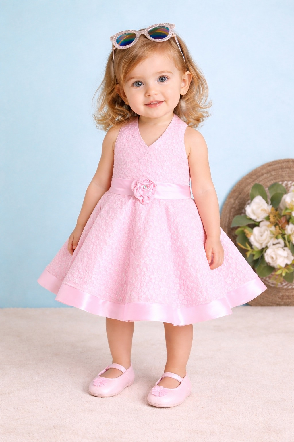 Blabber Sleeveless Layered Party Frock with Bow Aplique & Booties