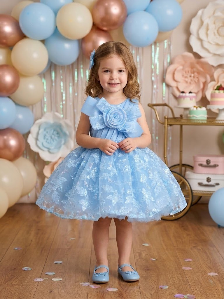 Blabber Woven Sleeveless Party Frock With Bow & Sequin Detailing Frock  - Aqua