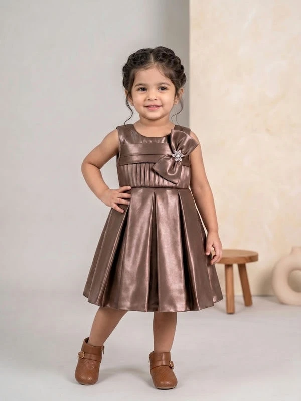 Blabber  Tissue Woven Sleeveless Bow Applique  Party Frock