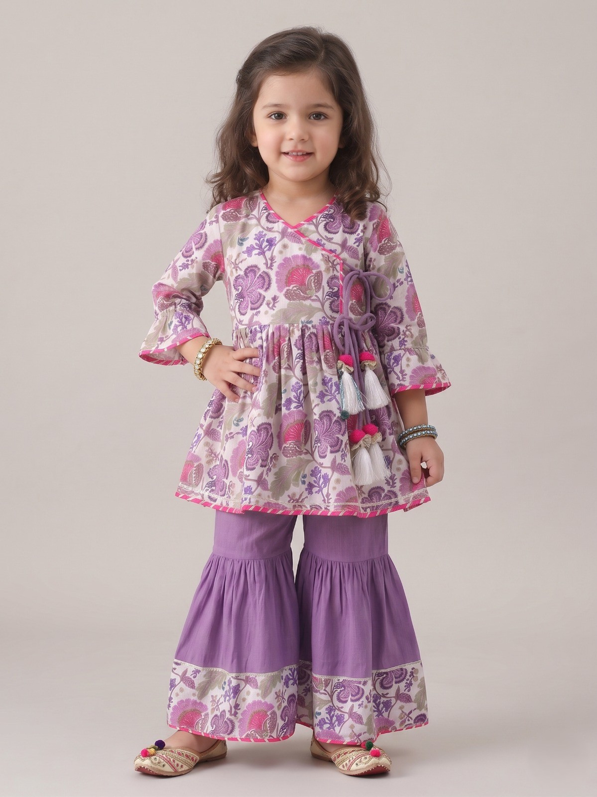Blabber Printed Cotton Girls Ethnic Wear Three-Four-Sleeve Kurti and Ghagra