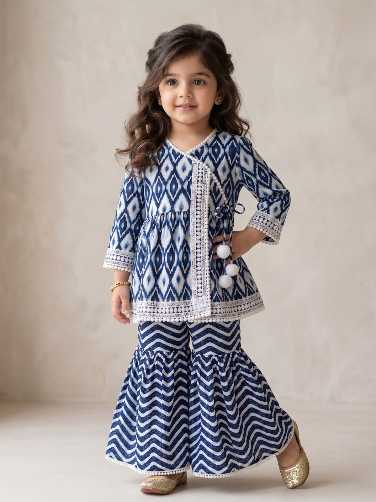 Blabber Printed Cotton Girls Ethnic Wear Three-Four-Sleeve Kurti and Ghagra