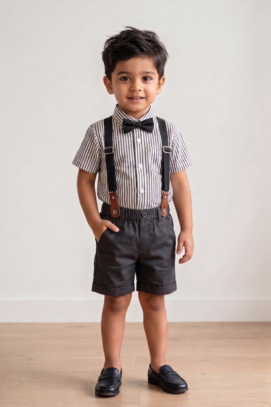 Party wear Half Sleeve Printed Shirt , half Pant , Suspender With Contrast Bow