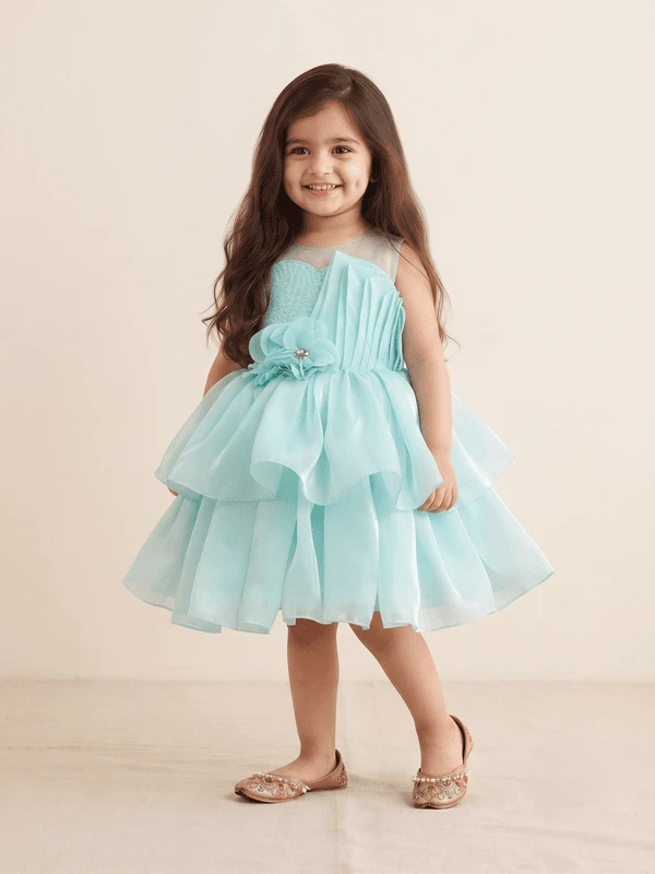 Blabber Sleeveless Floral Applique Detailed Knee Length Layered Dress