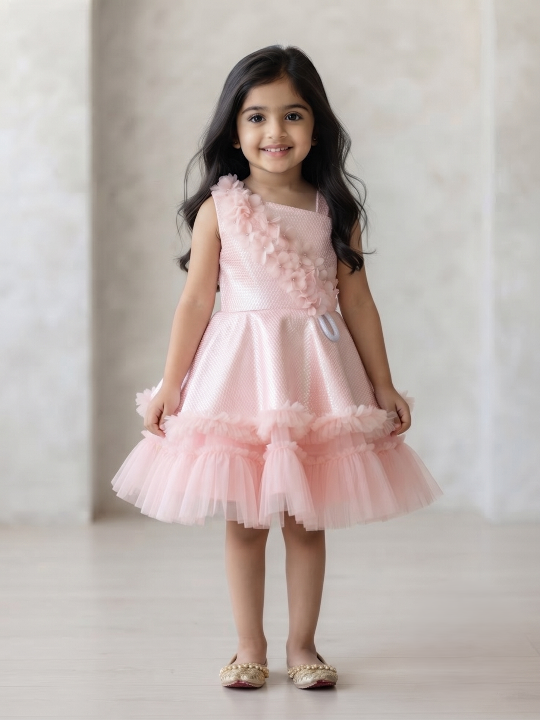 Blabber Sleeveless Floral Applique Detailed Knee Length Dress