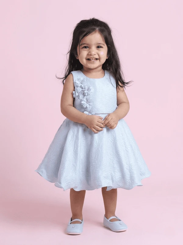Blabber  Woven Sleveless Party Dress with Floral Embroidery Detailing & Booties