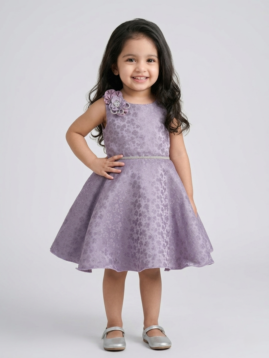 Blabber Jacquard Woven Sleeveless Floral Embroidered & Flower Applique Detailed