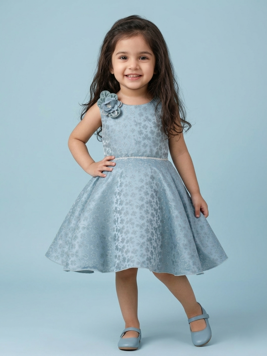 Blabber Jacquard Woven Sleeveless Floral Embroidered & Flower Applique Detailed