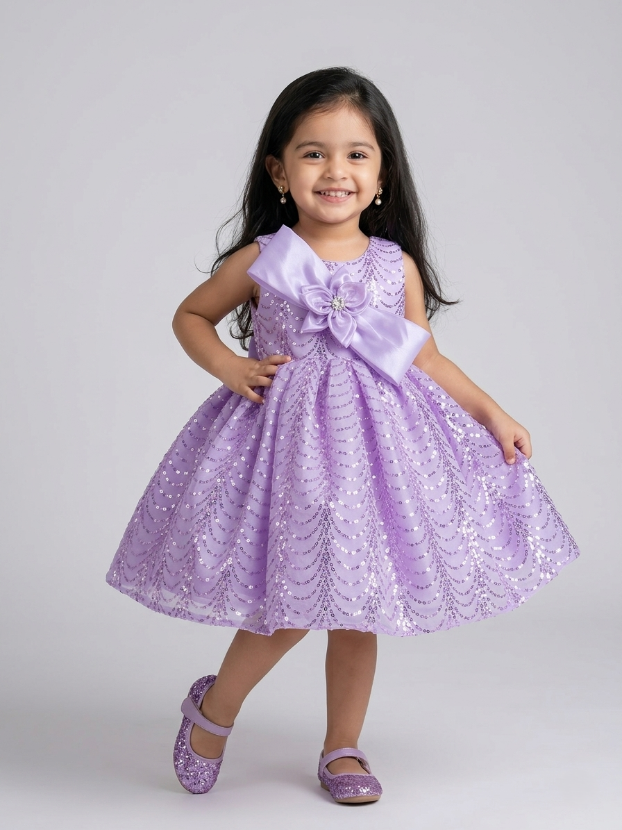 Blabber Woven Sleeveless Party Frock With Bow & Sequin Detailing Frock
