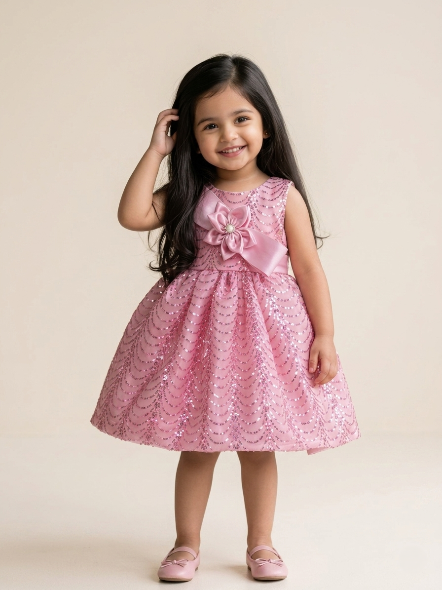 Blabber Woven Sleeveless Party Frock With Bow & Sequin Detailing Frock