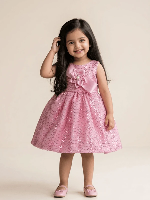 Blabber Woven Sleeveless Party Frock With Bow & Sequin Detailing Frock