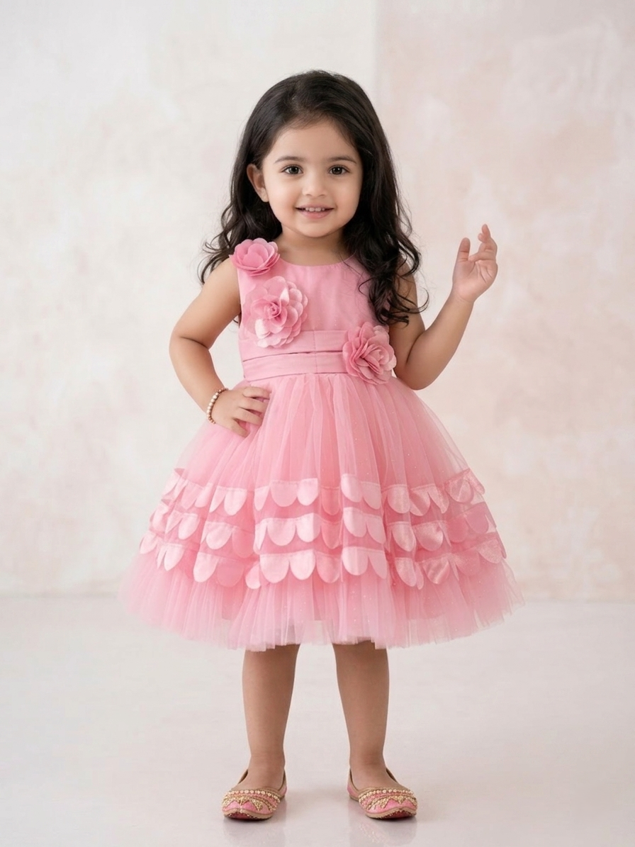 Blabber Sleeveless 3D Designe & Flower Detailing Flared Party Frock