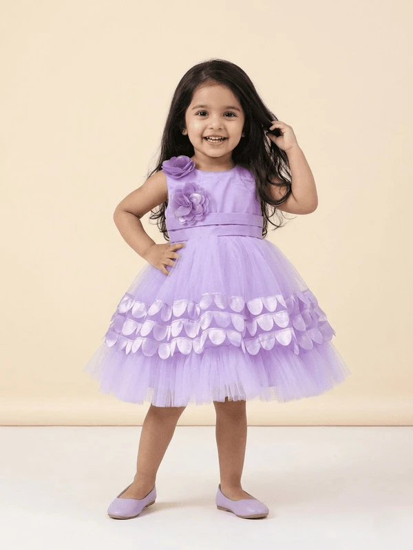 Blabber Sleeveless 3D Designe & Flower Detailing Flared Party Frock