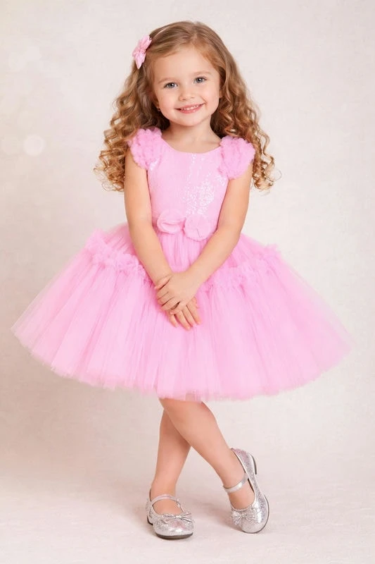 Blabber Sleeveless Floral Applique Detailed & Sequins Embellished Knee Length Layered Dress